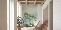 Tropical landscape wall mural with calm shore and palm trees