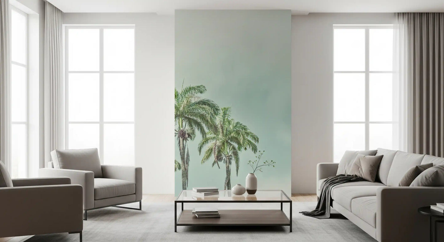 Coastal palm tree wall mural featuring peaceful ocean views