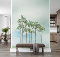 Relaxing beach wall mural with palms and coastal waters