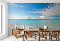 Beachfront wall mural featuring tranquil coastal water views
