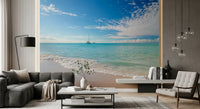 Seaside wall mural featuring sandy cove and clear waters