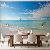 Coastal retreat wall mural with calm beach and shoreline