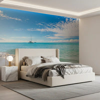 Secluded cove wall mural with sandy beach and blue waters