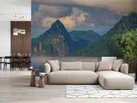 Caribbean scenery wall mural with iconic Pitons and shoreline
