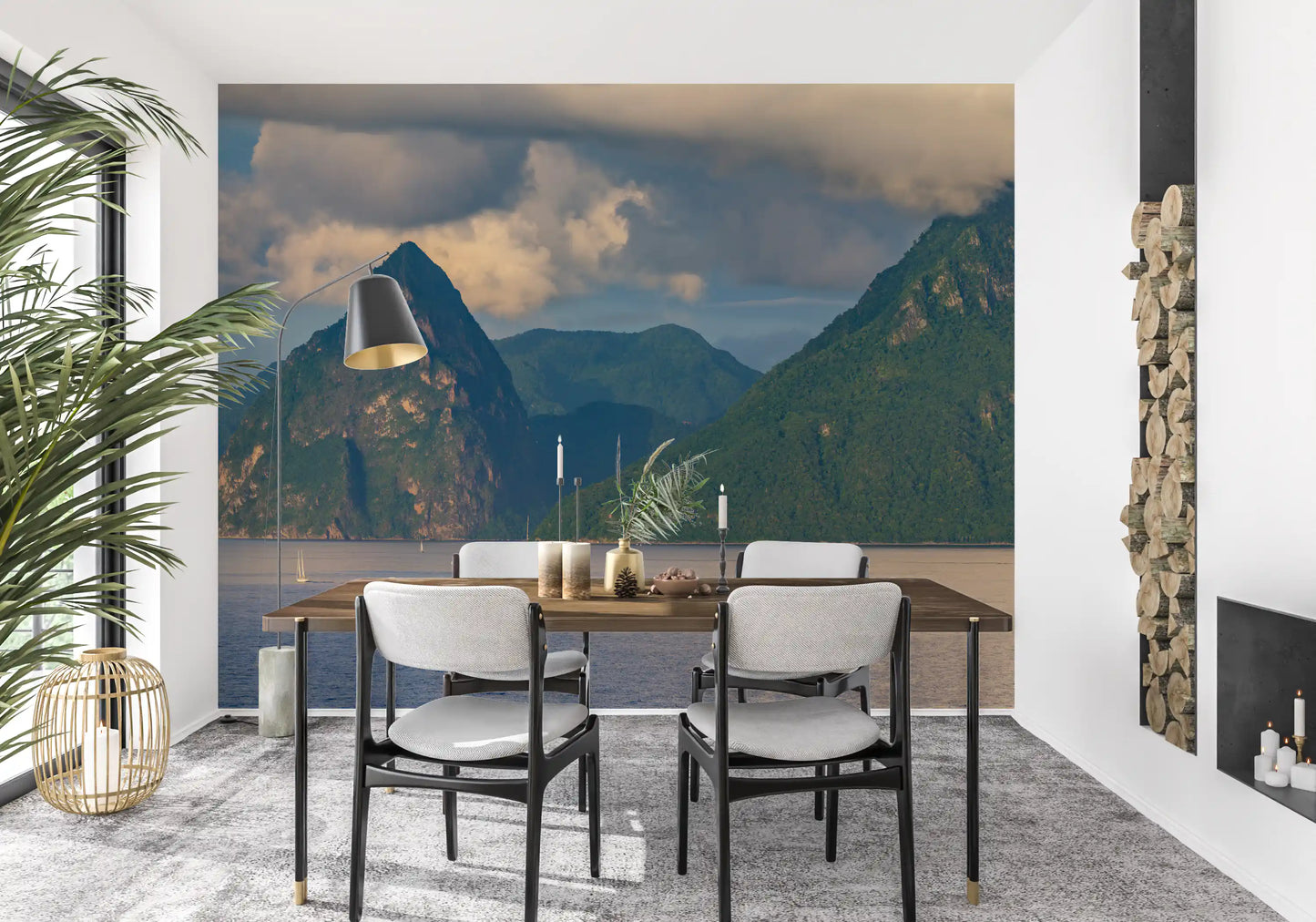 Tropical coastal wall mural with turquoise waters and hills