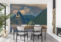 Tropical coastal wall mural with turquoise waters and hills