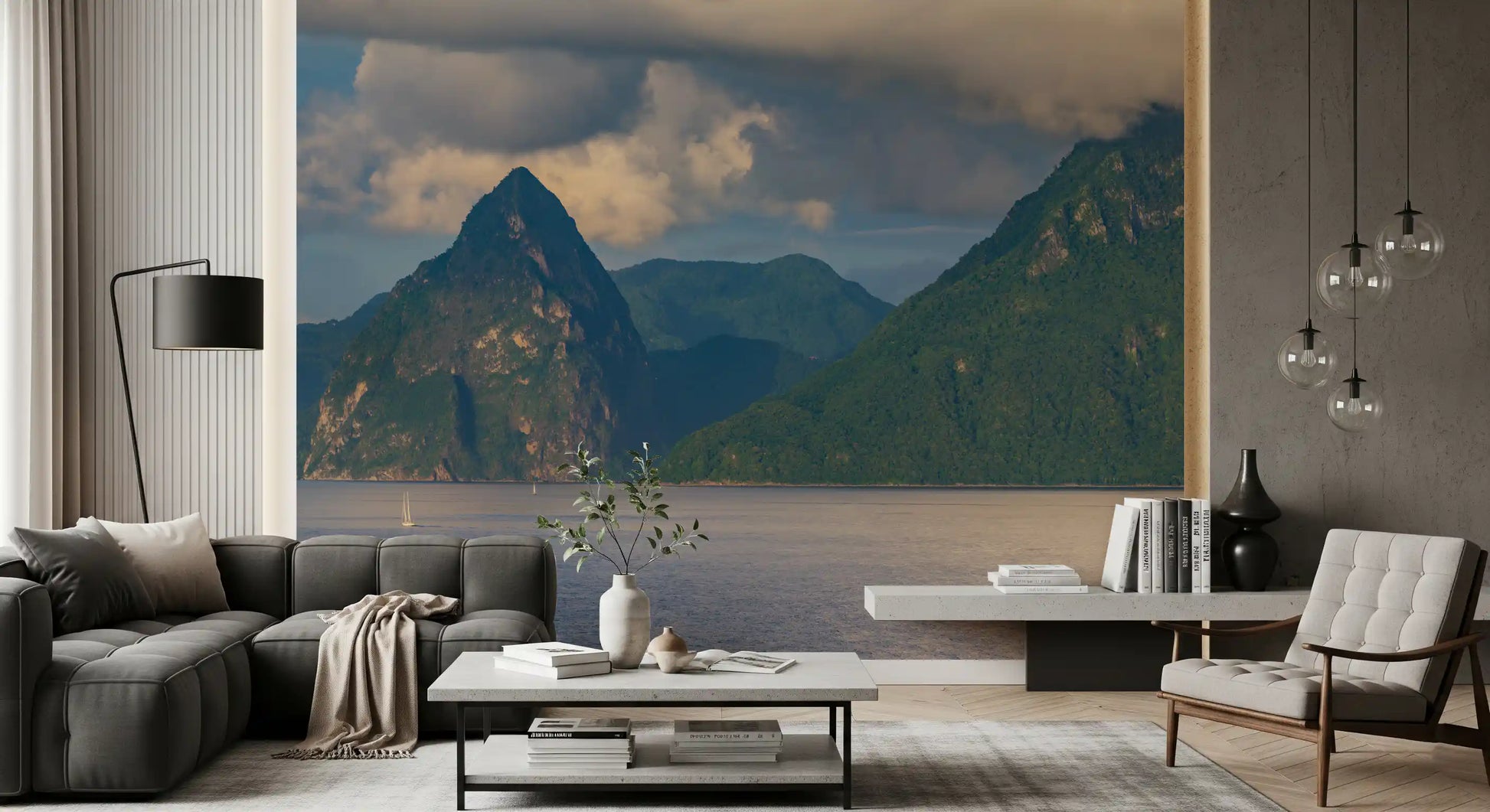 Island paradise wall mural with clear sea and Pitons scenery