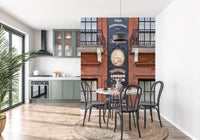 London street wall mural featuring traditional brick pub design