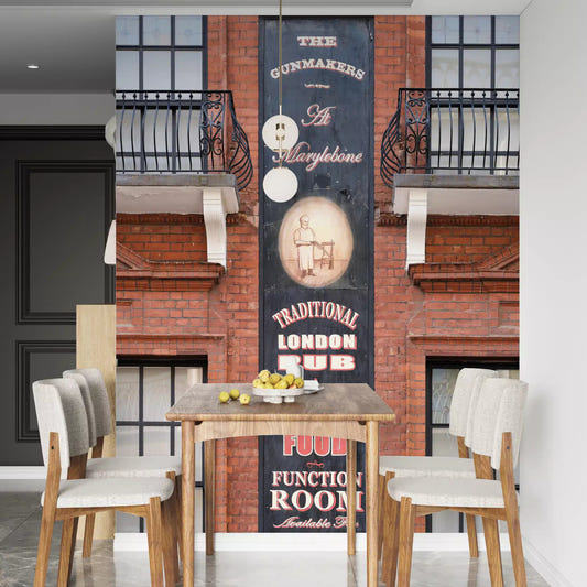 Marylebone pub facade wall mural with classic London frontage