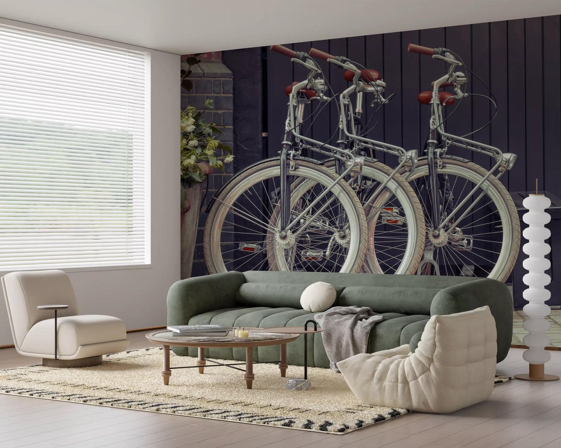 Classic cycle wall mural with industrial urban design elements