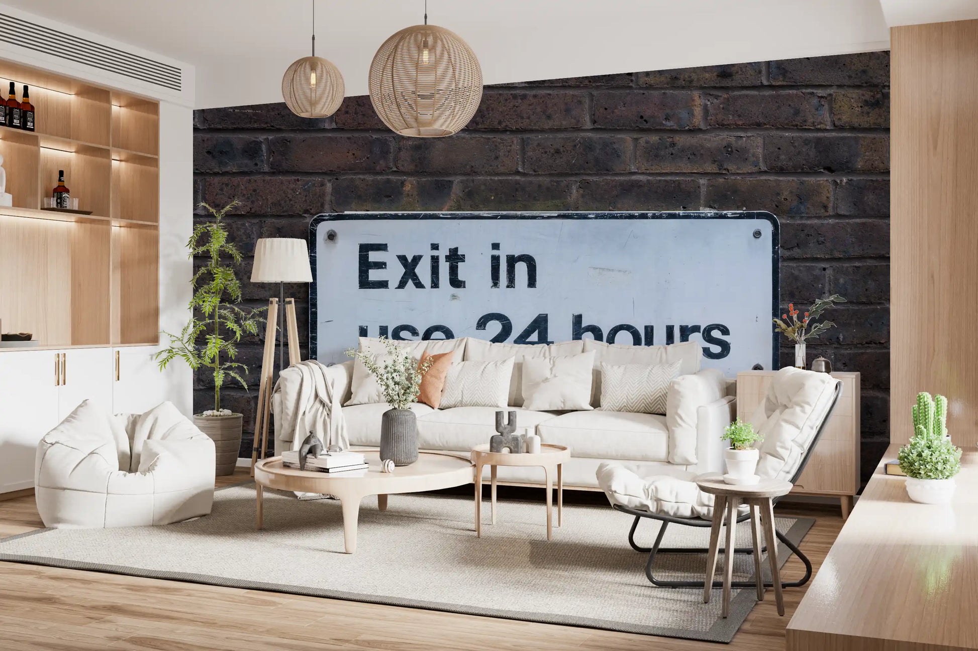 Vintage exit wall mural showcasing textured brick background