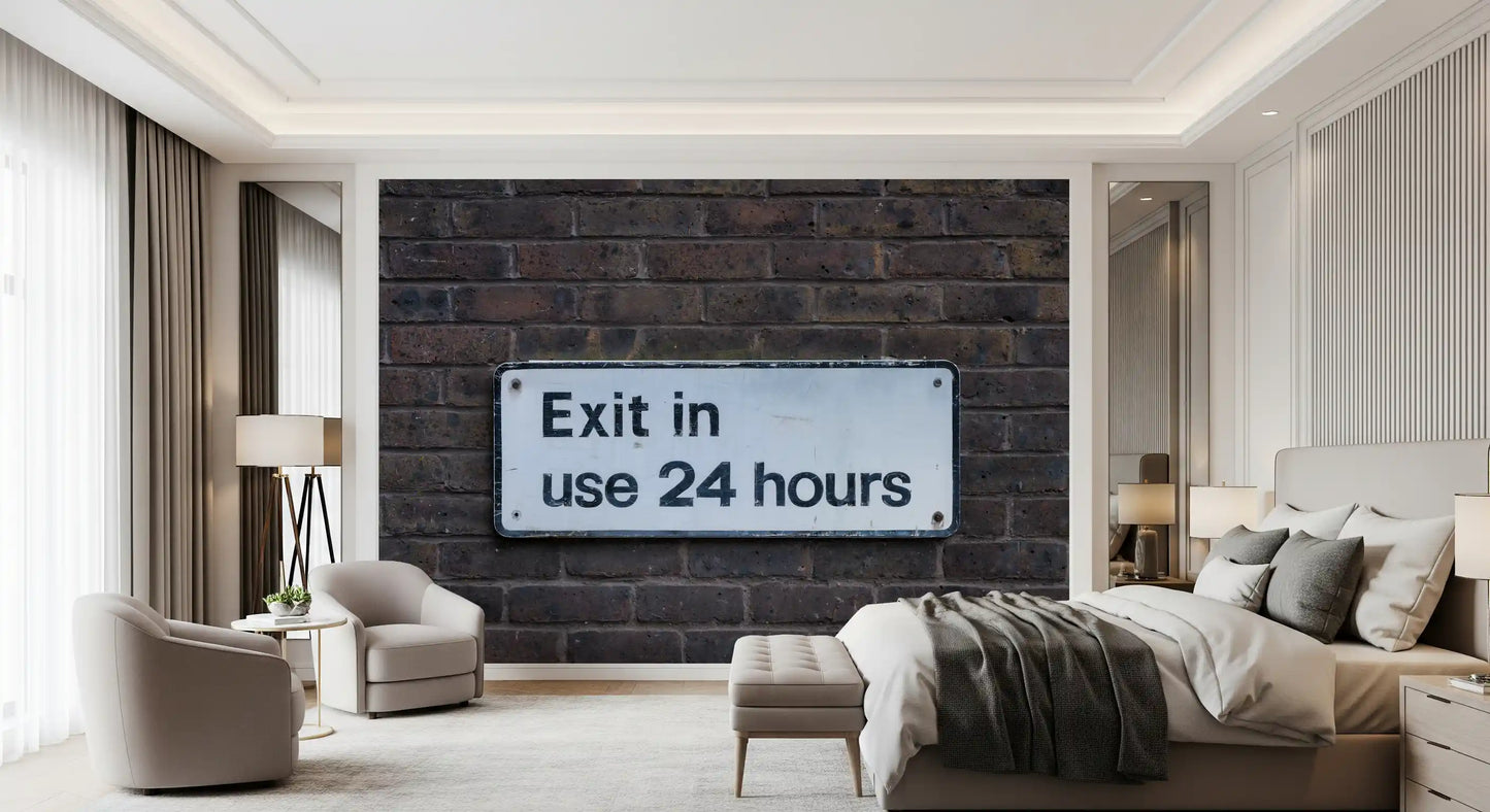 Weathered brick wall mural with rustic architectural details