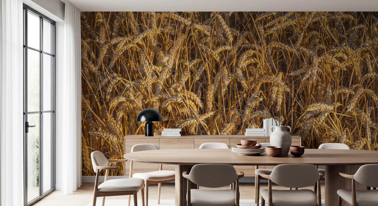 Rural farmland wall mural showcasing rolling harvest fields
