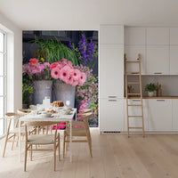 Vibrant floral wall mural featuring market flower arrangements

