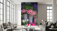 Flower display wall mural with vibrant botanical scenery
