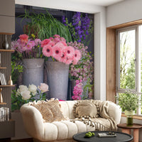 Floral arrangement wall mural with rich colours and textures
