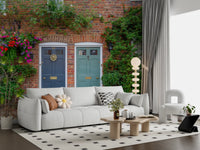 Charming doorway wall mural with flowers and brick textures