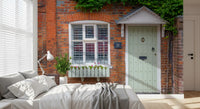 English countryside wall mural with cottage and floral garden
