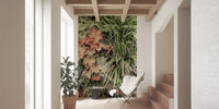 Soft garden wall mural with layered botanical leaf patterns