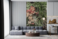 Nature themed wall mural featuring muted garden elements