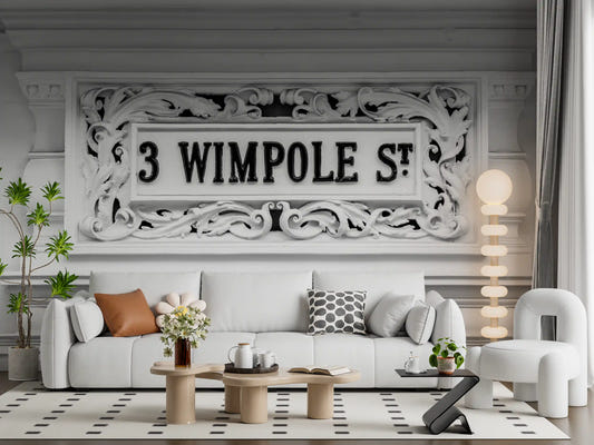 Ornate architectural plaque wall mural with carved stone details
