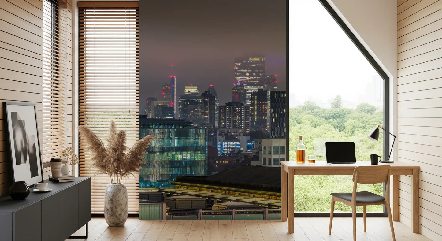 Urban skyline wall mural with buildings fading into the distance