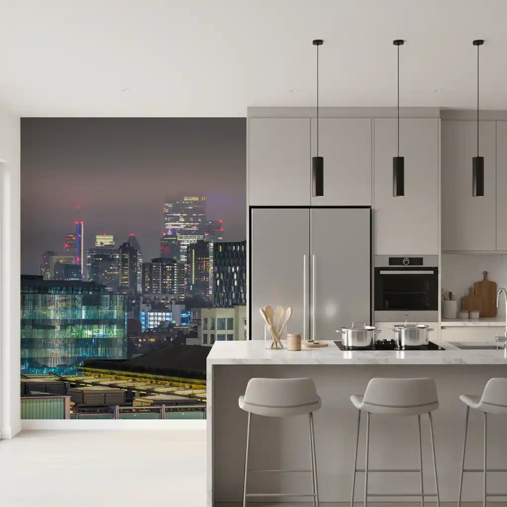 Modern architectural wall mural with atmospheric city views
