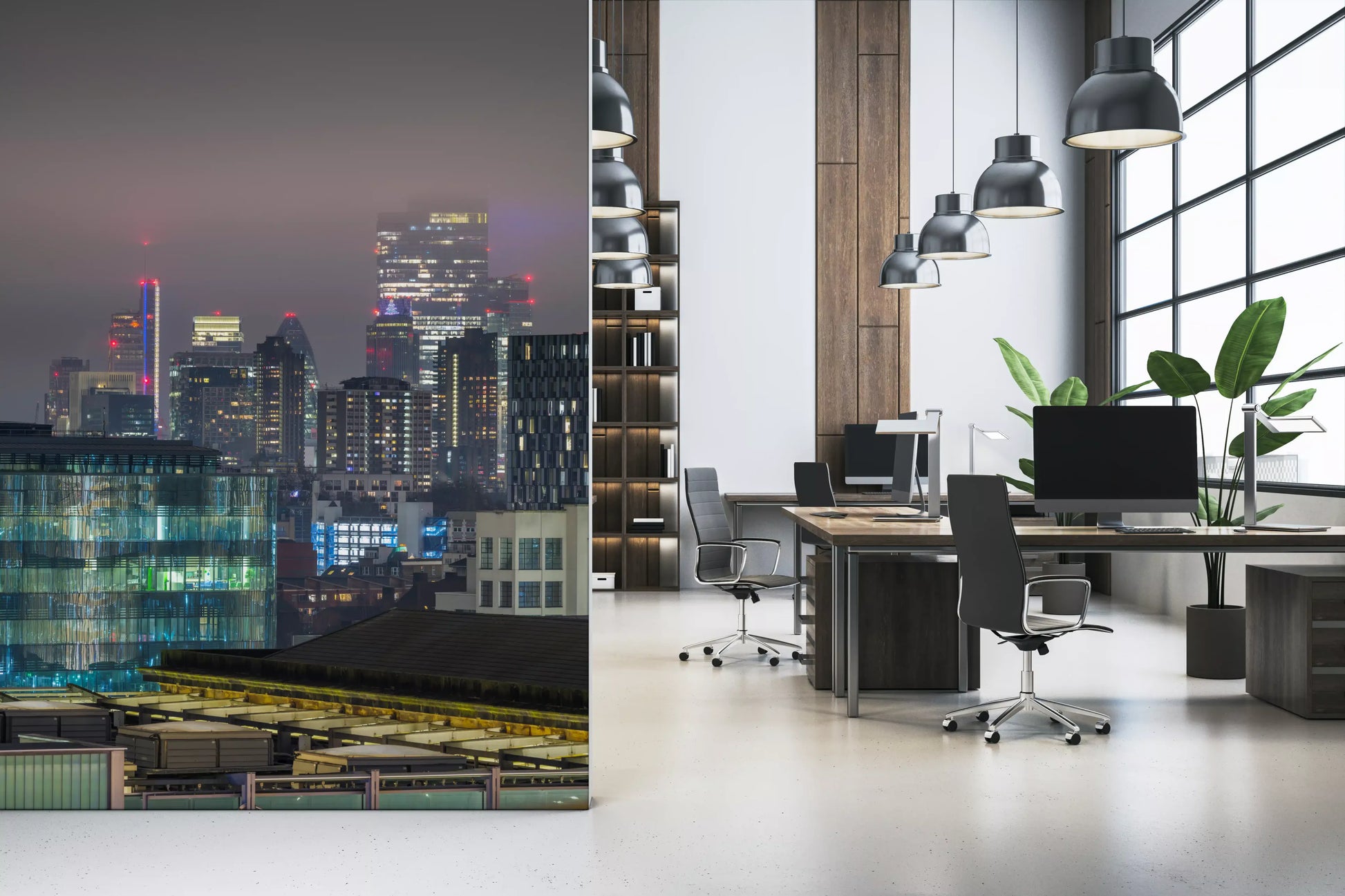 Contemporary urban wall mural with subtle skyline depth