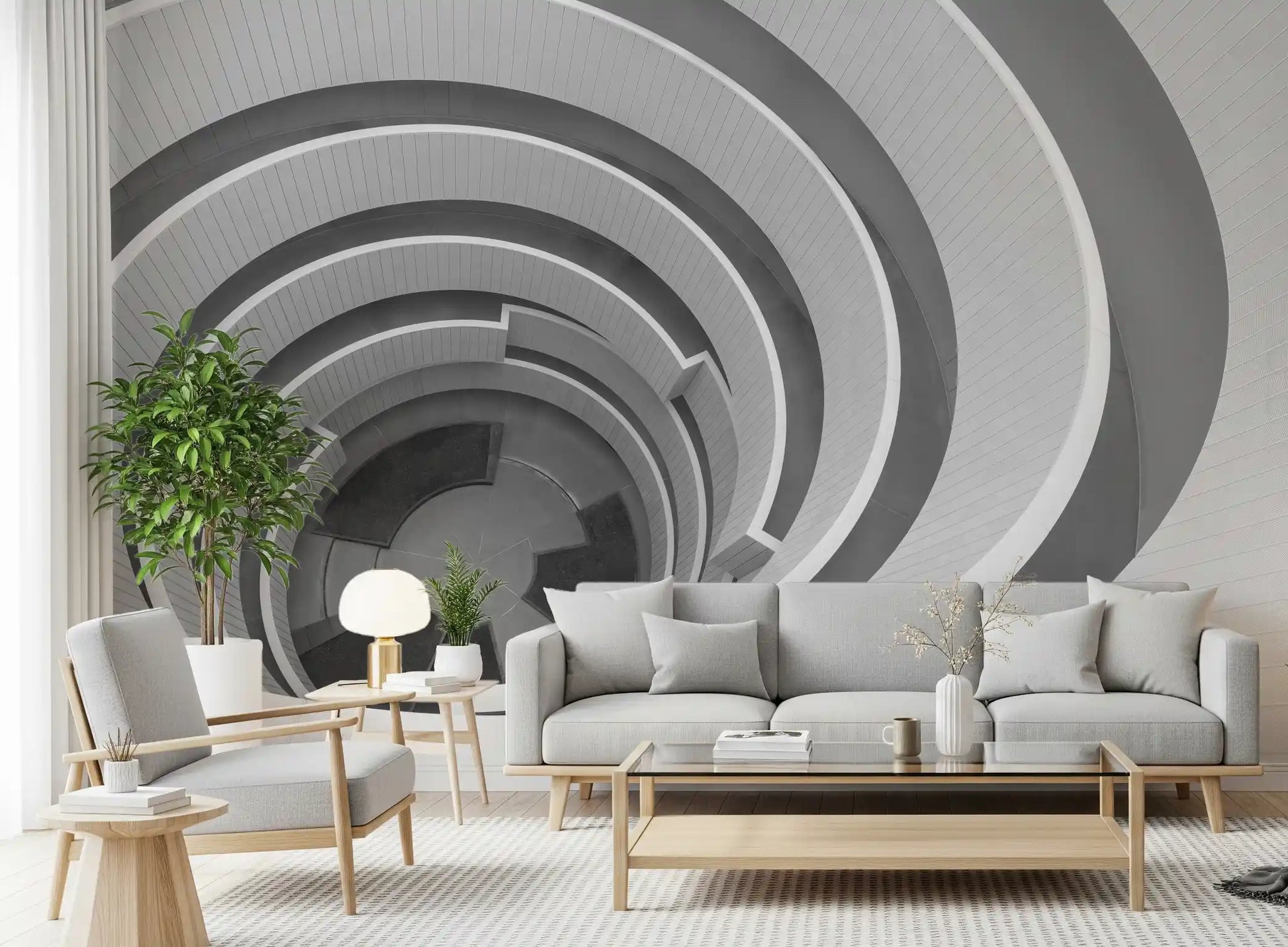 Modern shape wall mural featuring layered geometric depth