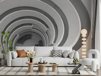 Abstract geometry wall mural with structured design elements
