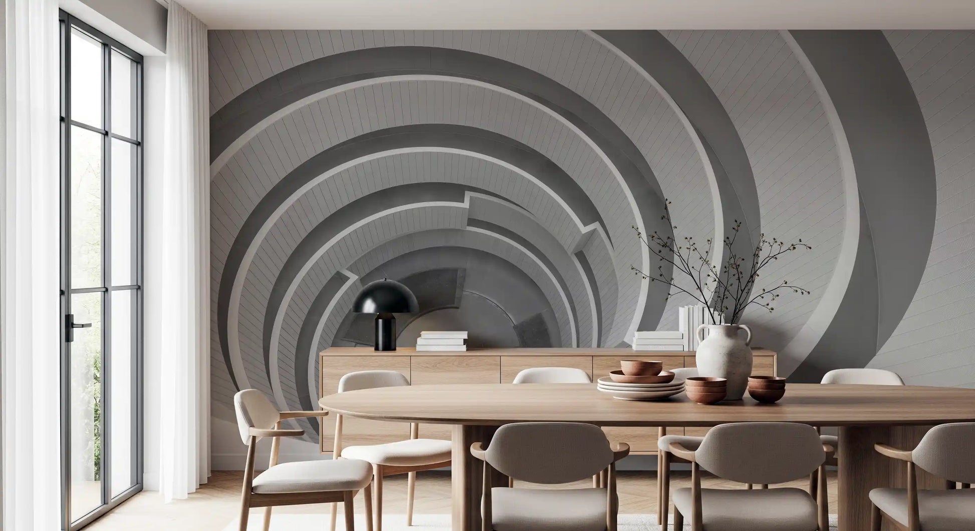 Geometric pattern wall mural in neutral contemporary tones