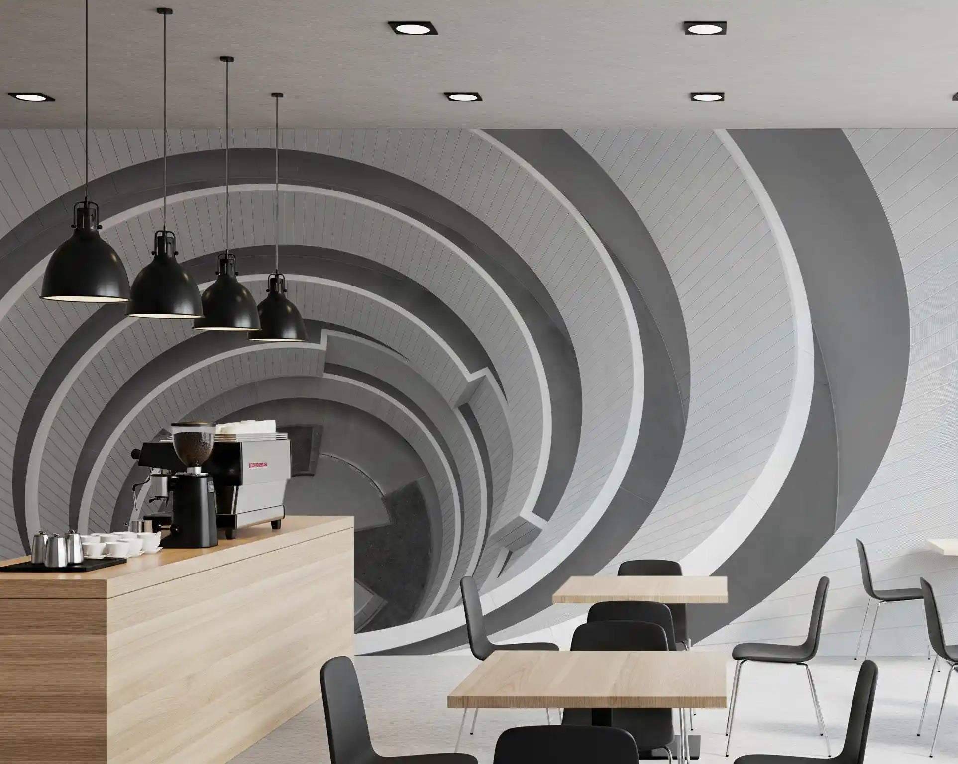 Contemporary wall mural with repeating geometric forms