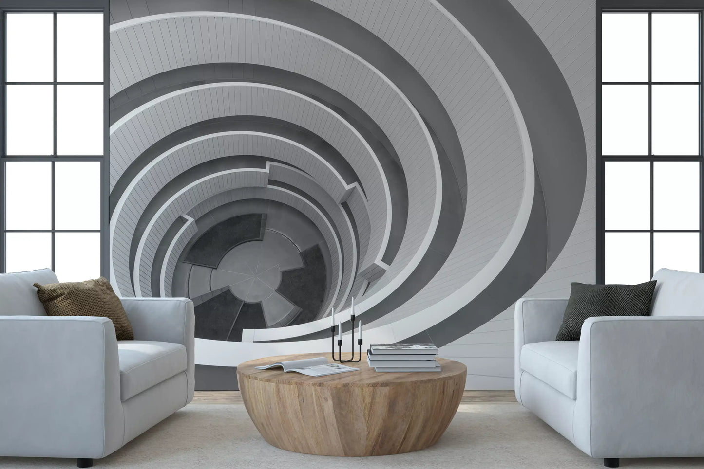 Modern geometric wall mural featuring clean linear patterns