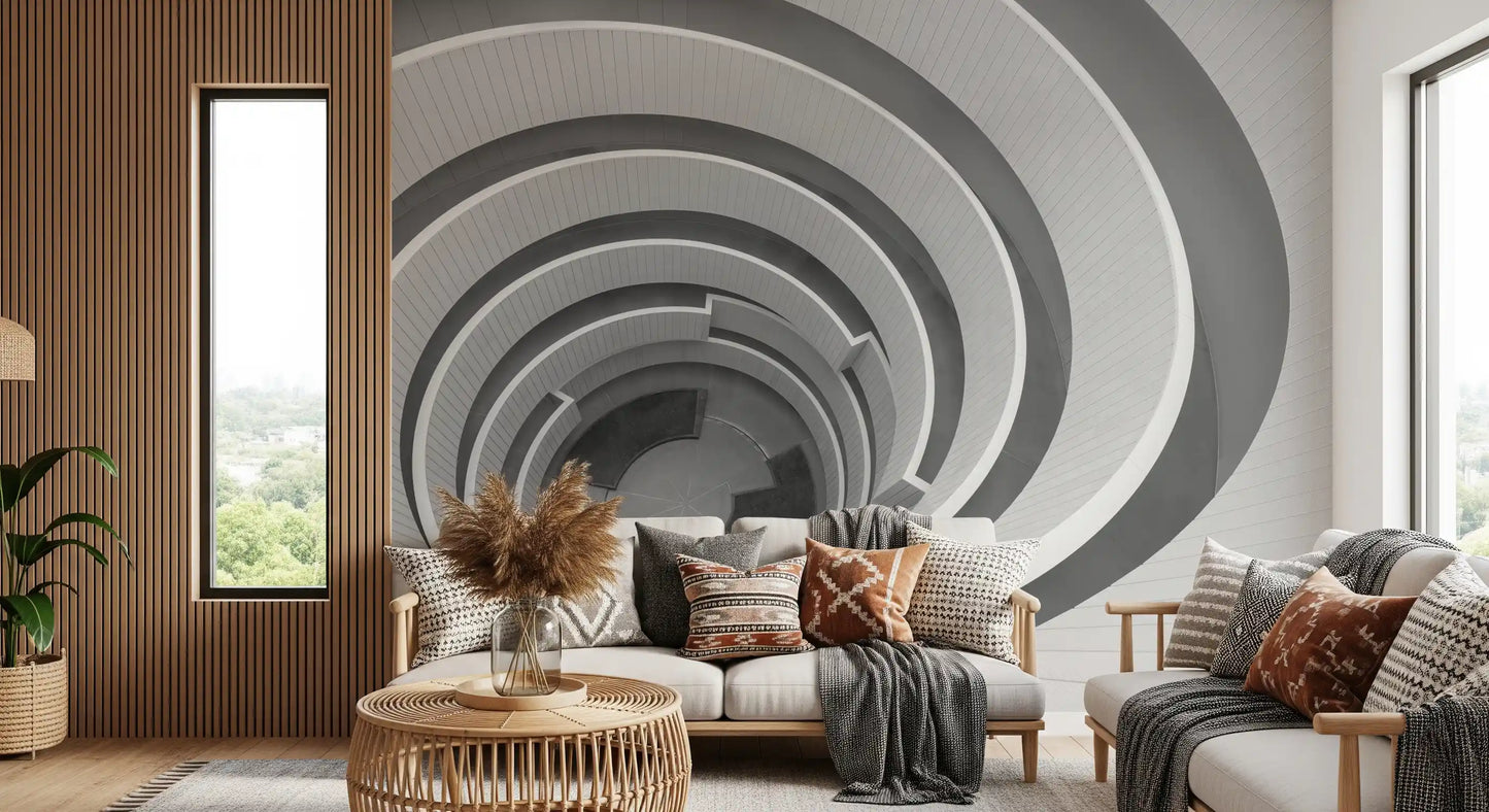 Abstract linear wall mural with intricate geometric detailing