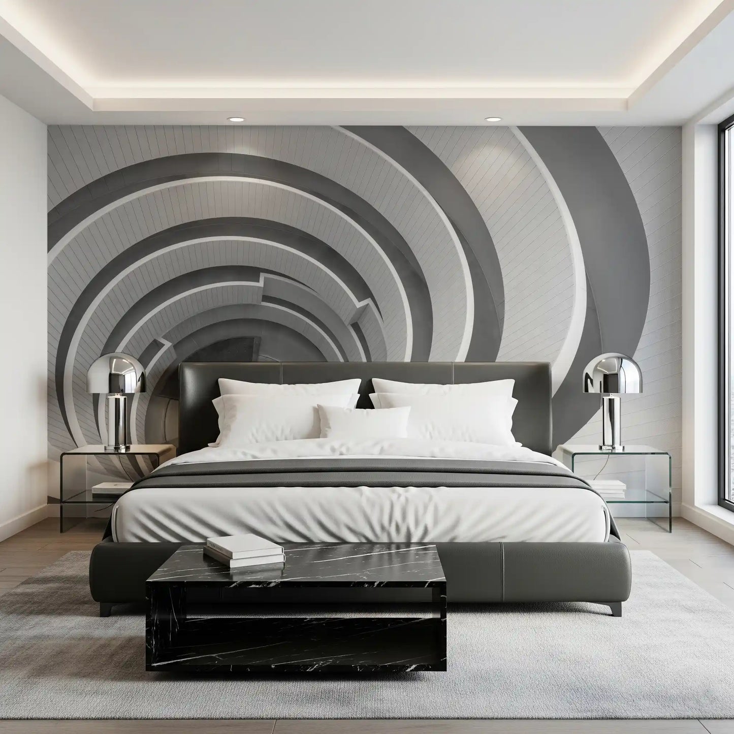 Modern abstract wall mural with dimensional shape patterns
