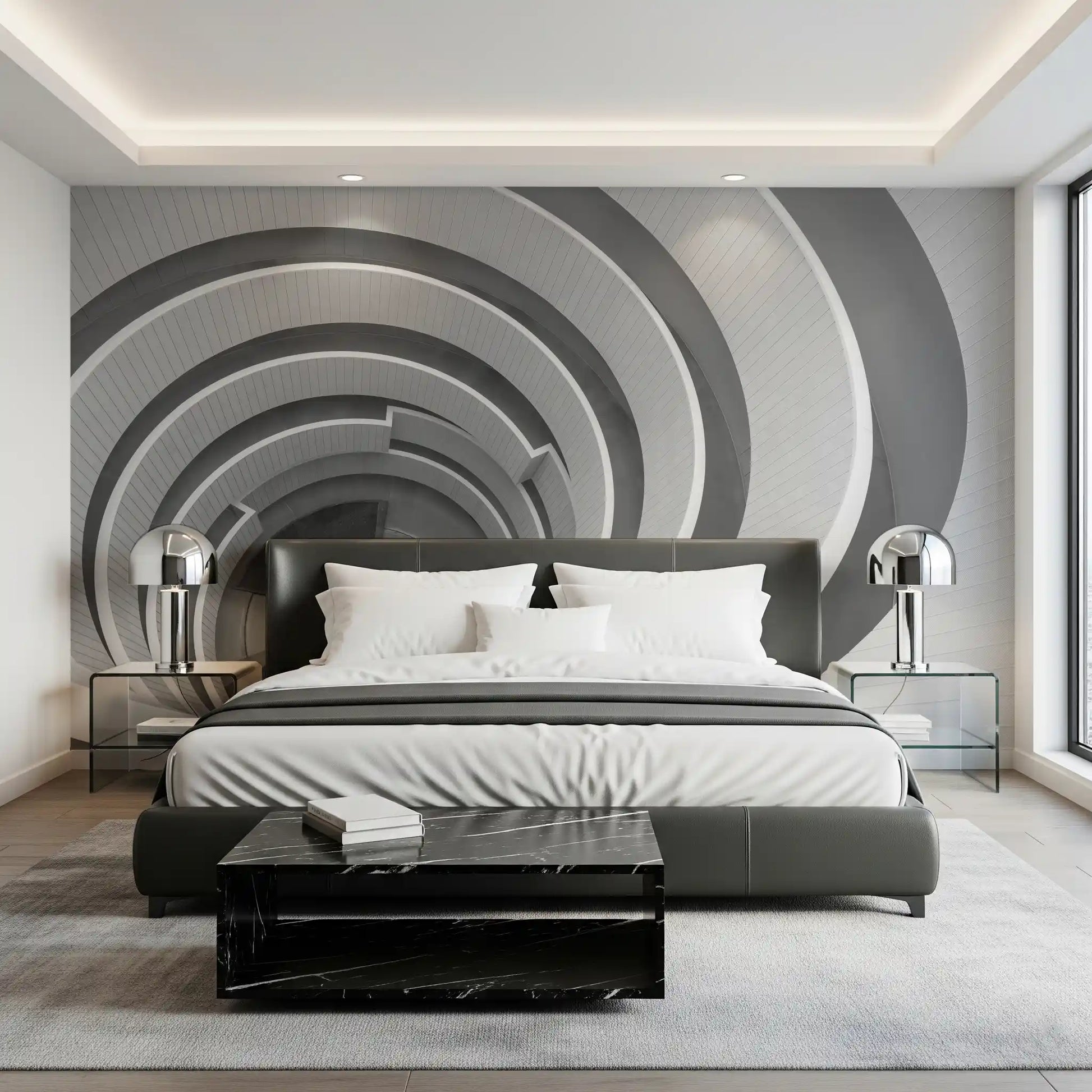 Modern abstract wall mural with dimensional shape patterns