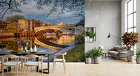 York cityscape wall mural with riverside buildings at dusk
