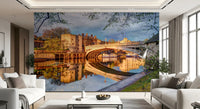 York waterfront wall mural with traditional buildings and river