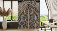 Historic architectural wall mural with detailed window features