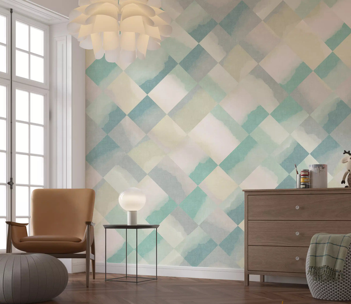 Relax Watery Painted Checker Mural Wall Mural