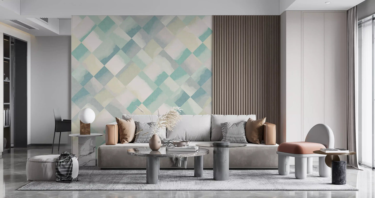 Relax Watery Painted Checker Mural Wall Mural