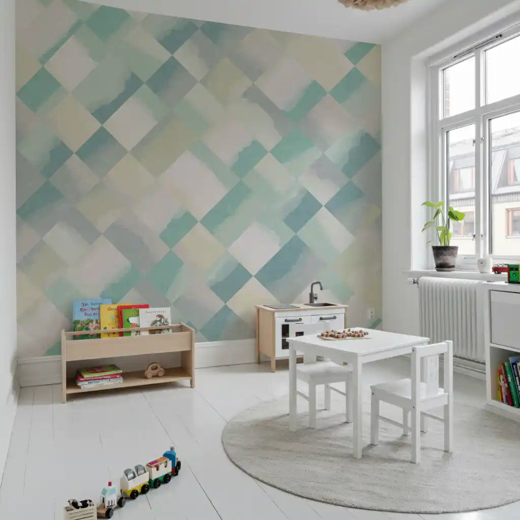 Relax Watery Painted Checker Mural Wall Mural
