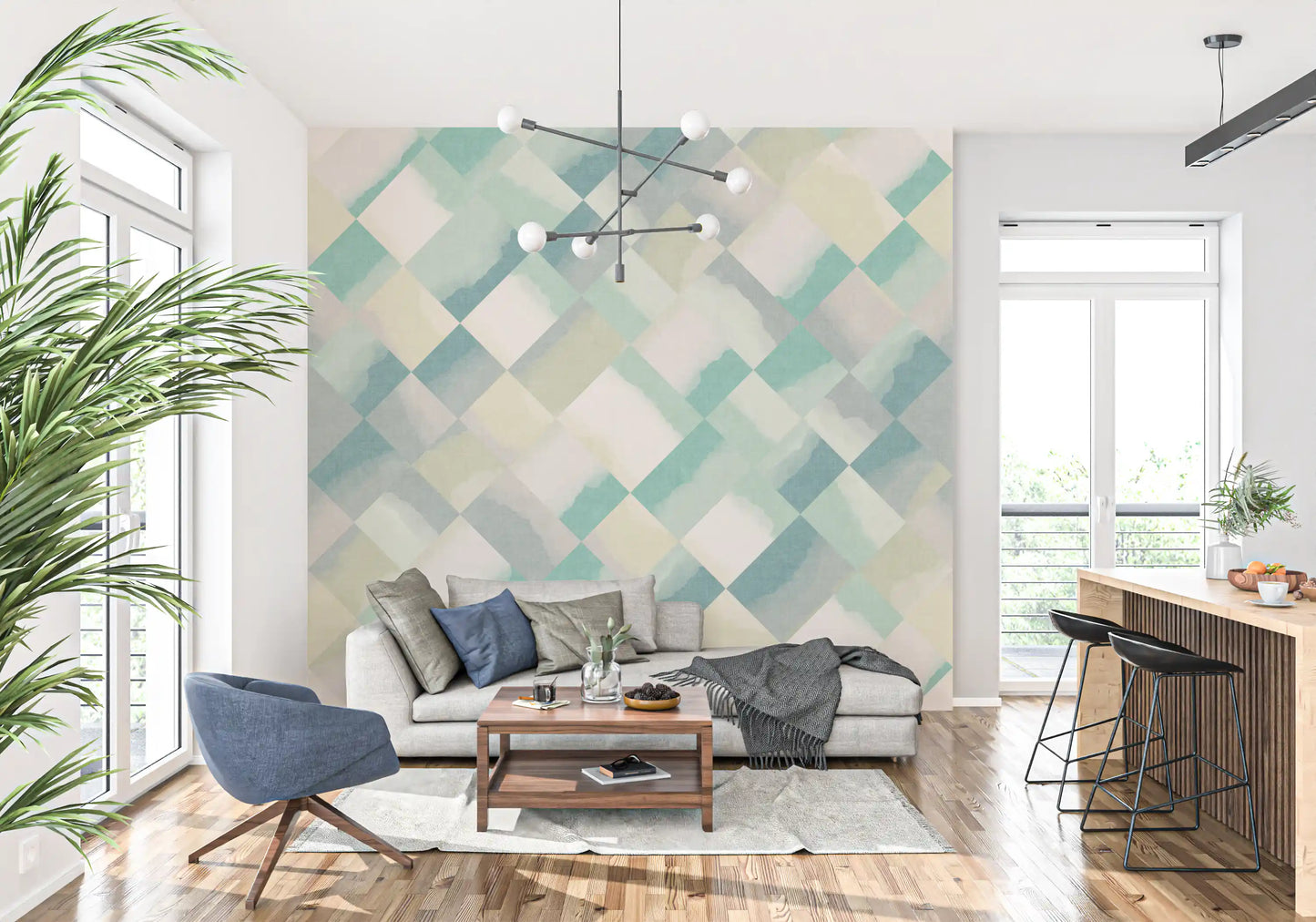 Relax Watery Painted Checker Mural Wall Mural