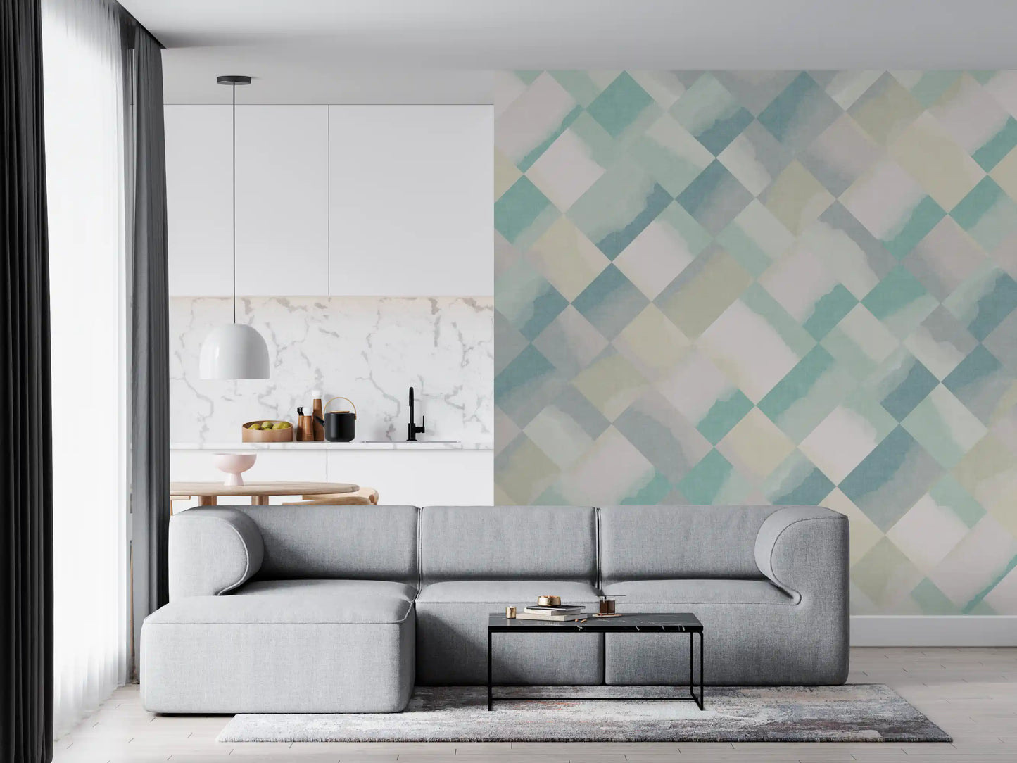 Relax Watery Painted Checker Mural Wall Mural