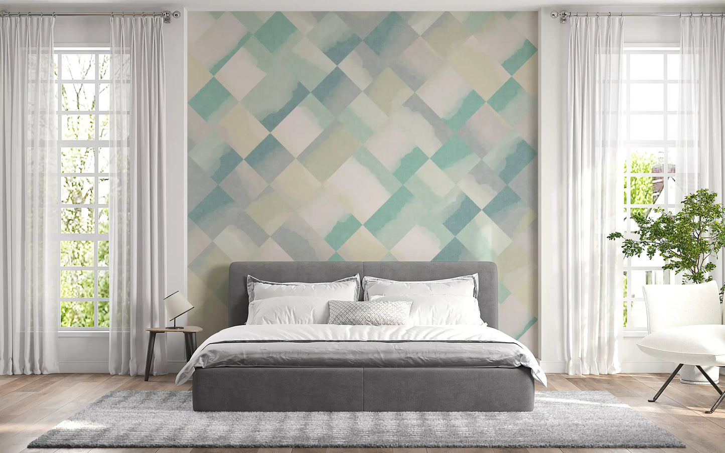 Relax Watery Painted Checker Mural Wall Mural