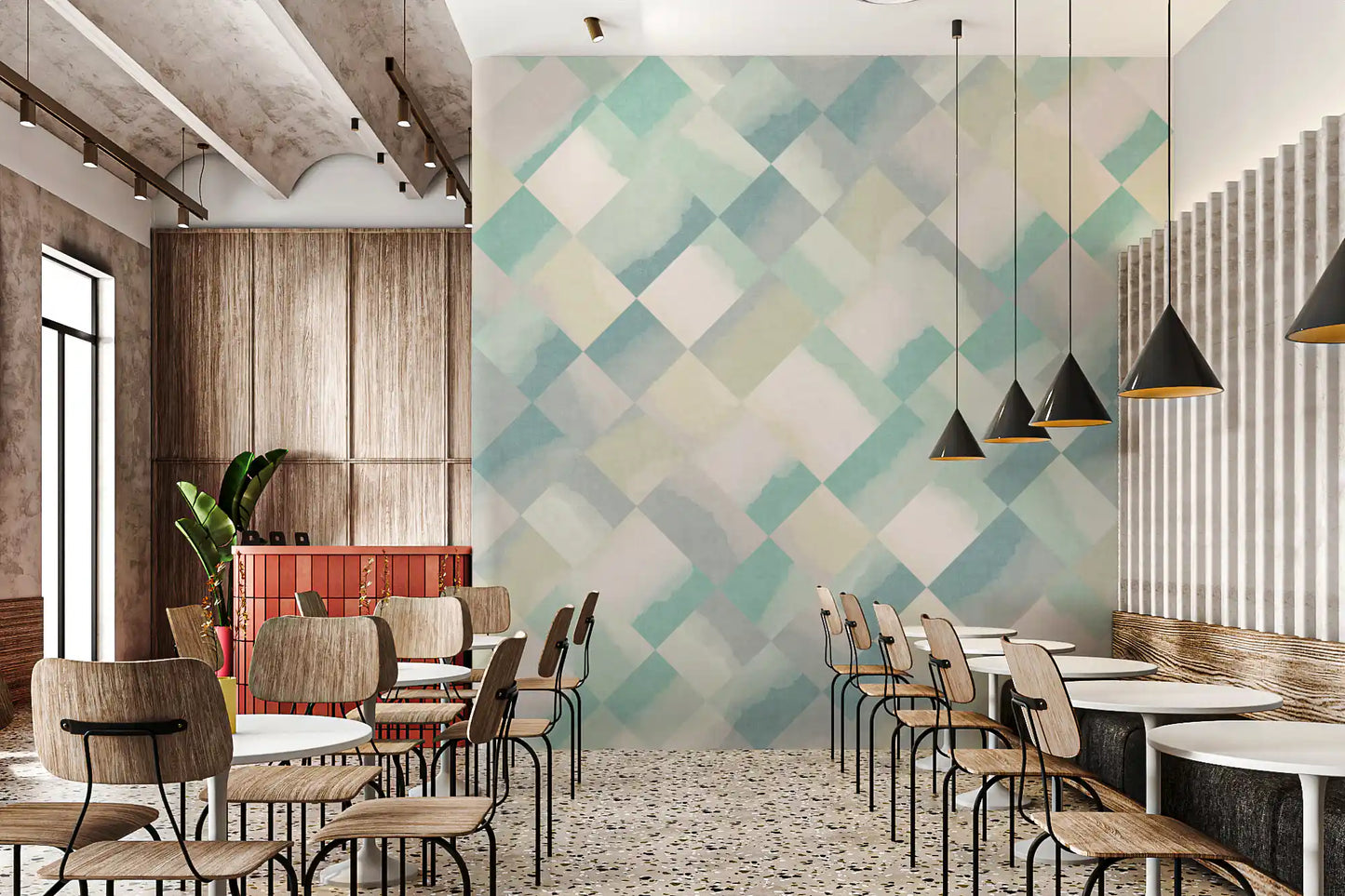 Relax Watery Painted Checker Mural Wall Mural