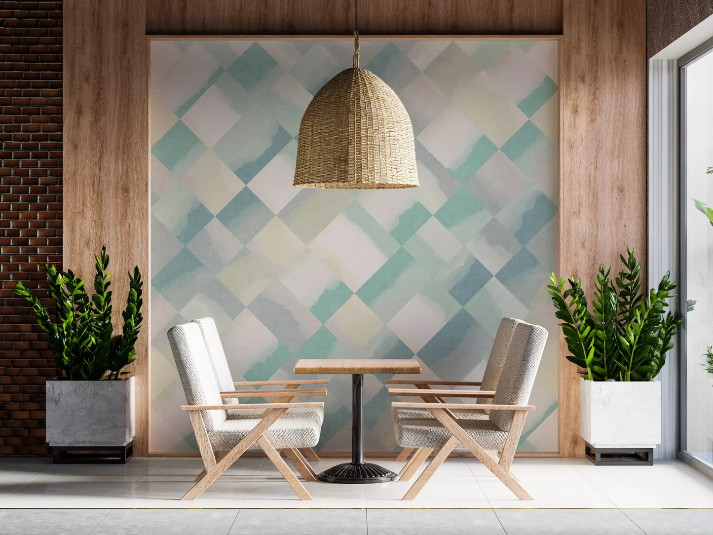Relax Watery Painted Checker Mural Wall Mural