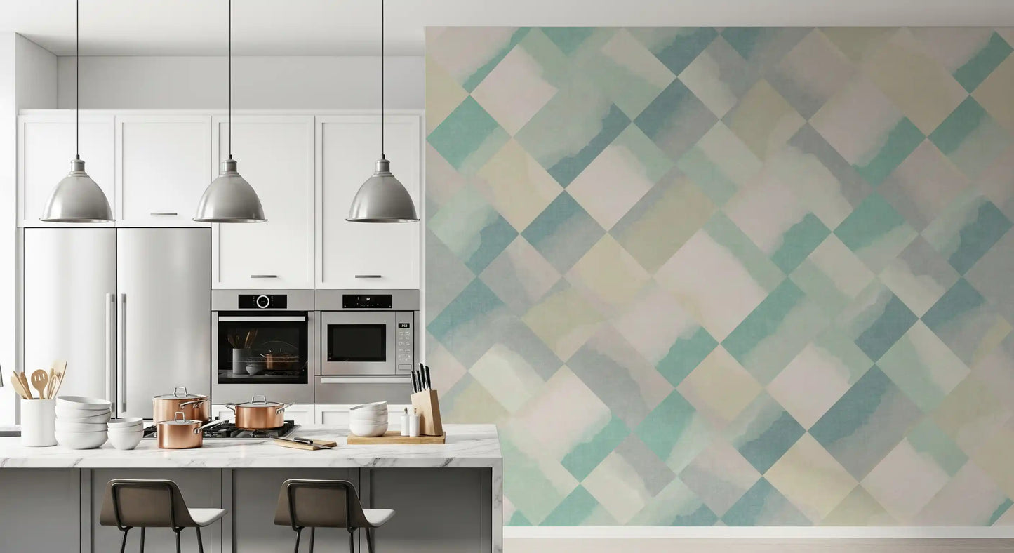 Relax Watery Painted Checker Mural Wall Mural