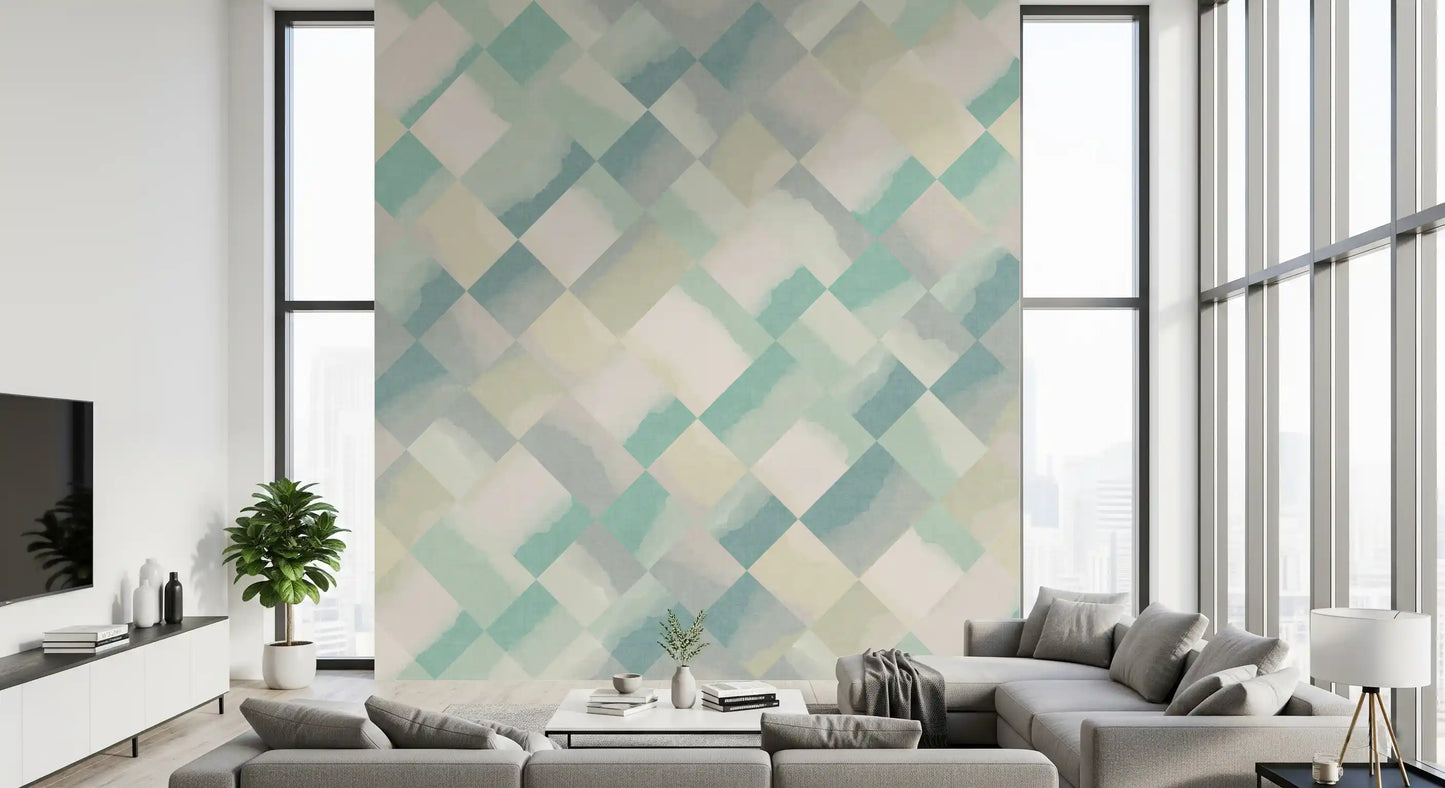 Relax Watery Painted Checker Mural Wall Mural