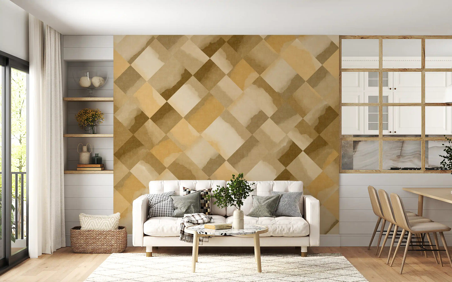 Relax Ocher Painted Checker Mural Wall Mural